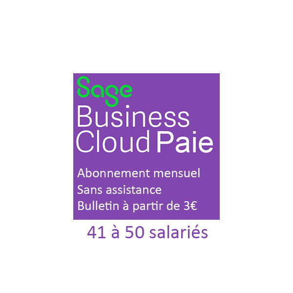 Sage Business Cloud Paie - SBCP - SAAS - Full web avec coffre fort - Abonnement Paye - 41 à 50 salariés - Sans Assistance