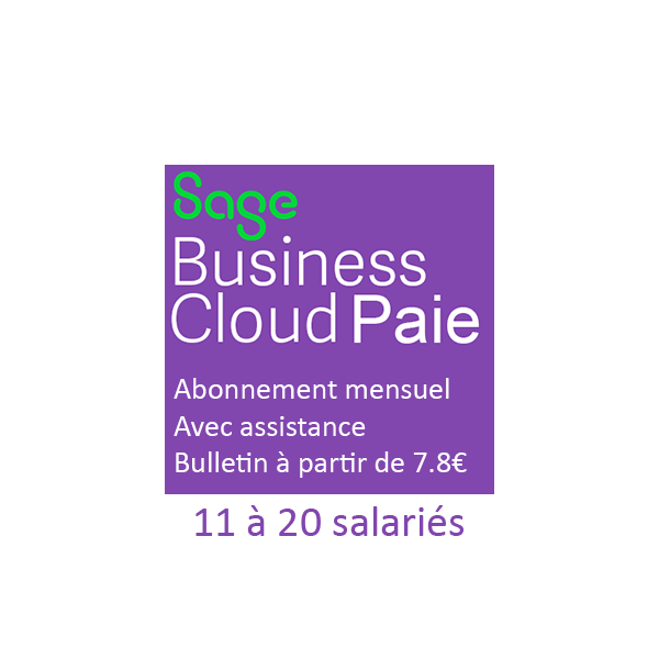 Sage Business Cloud Paie - SBCP - SAAS - Full web avec coffre fort - Abonnement Paye - 11 à 20 salariés - Avec Assistance